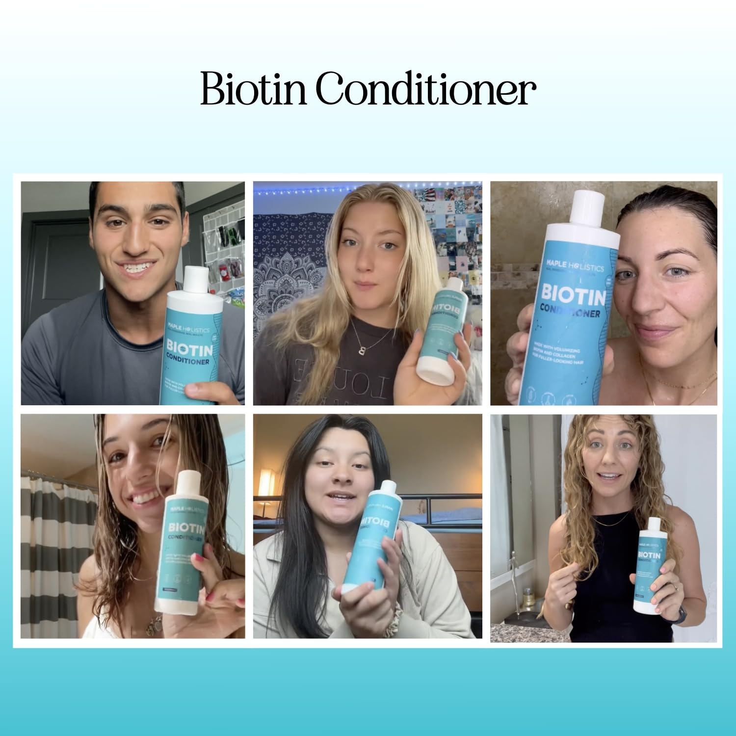 Acondicionador con biotina, textura cremosa para peinar cabellos finos con facilidad.