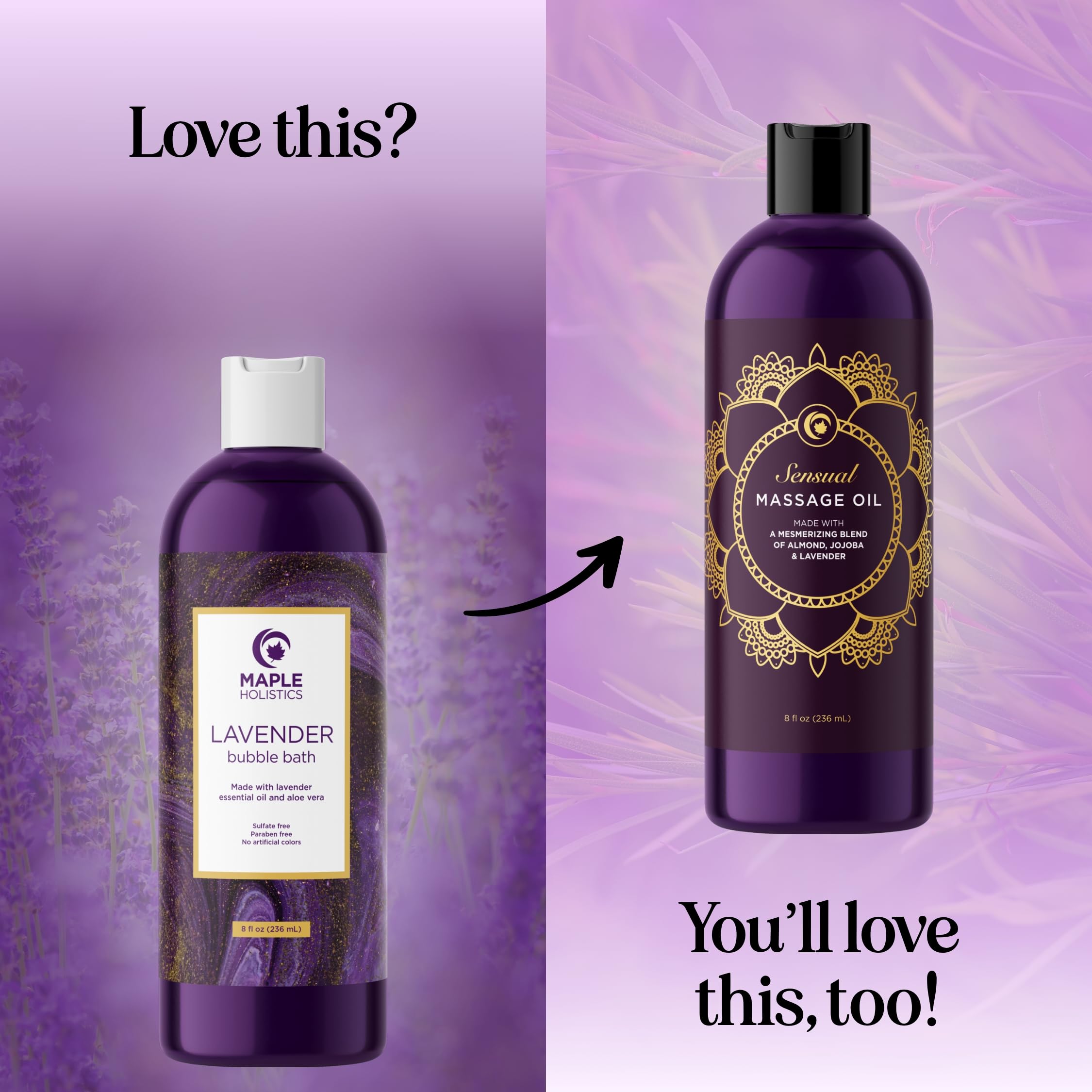 Maple Holistics ingredientes naturales en baño lavanda para piel suave