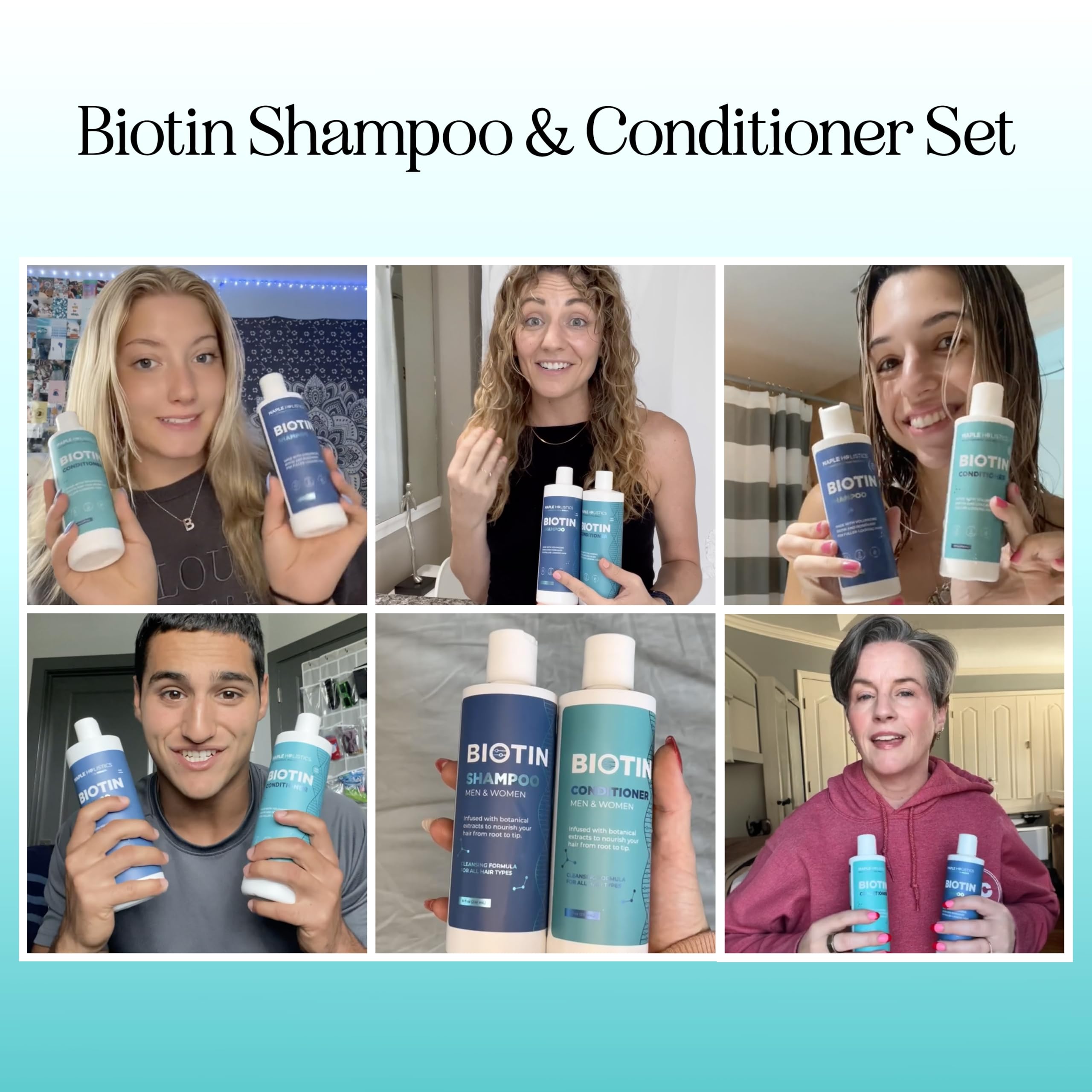Maple Holistics rosemary biotin conditioner bottle highlights gentle care.