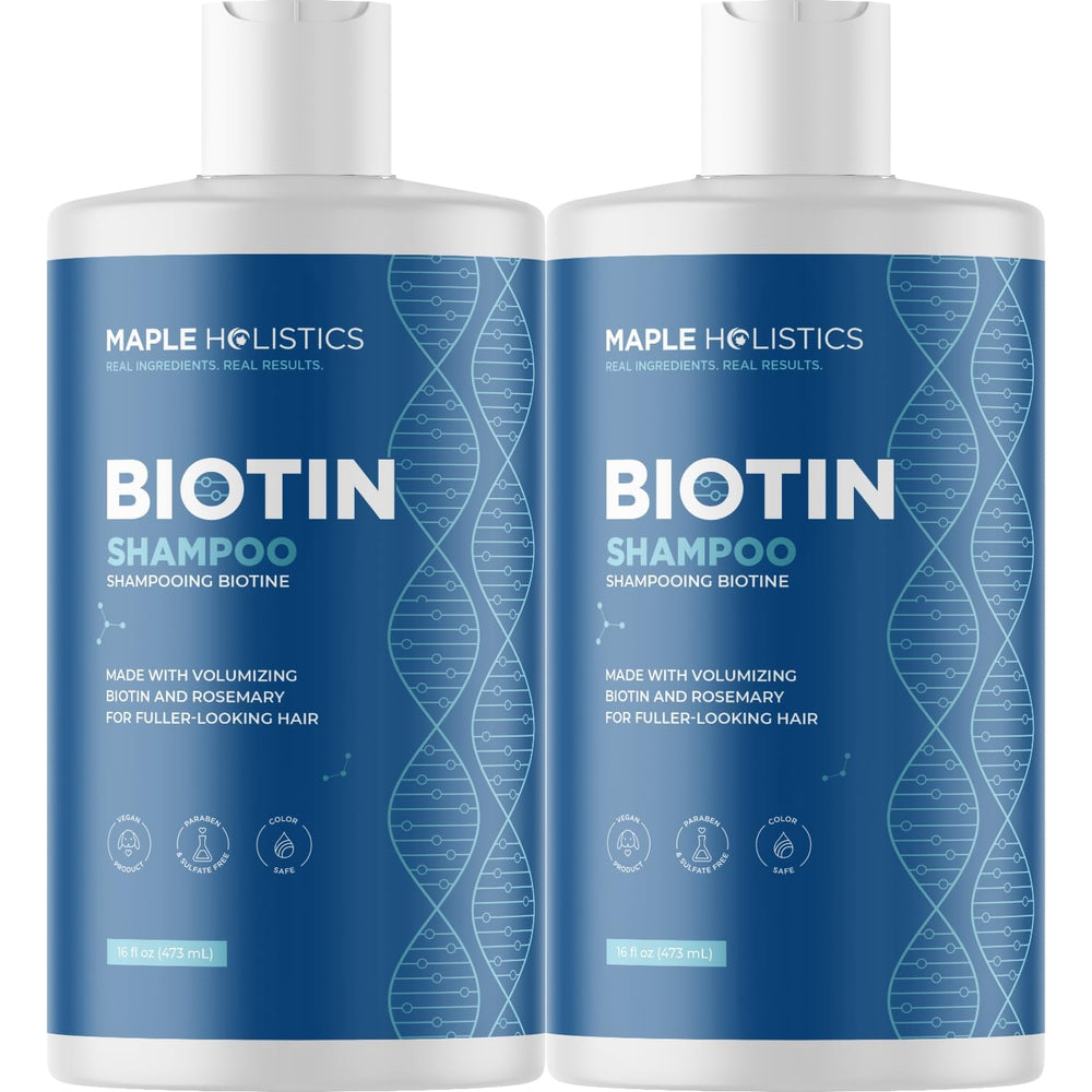 Maple Holistics Rosemary Biotin Shampoo bottle, vegan formula ideal for thinning hair.