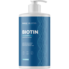 Maple Holistics Rosemary and Biotin Shampoo bottle shows the vegan formula for thinning hair