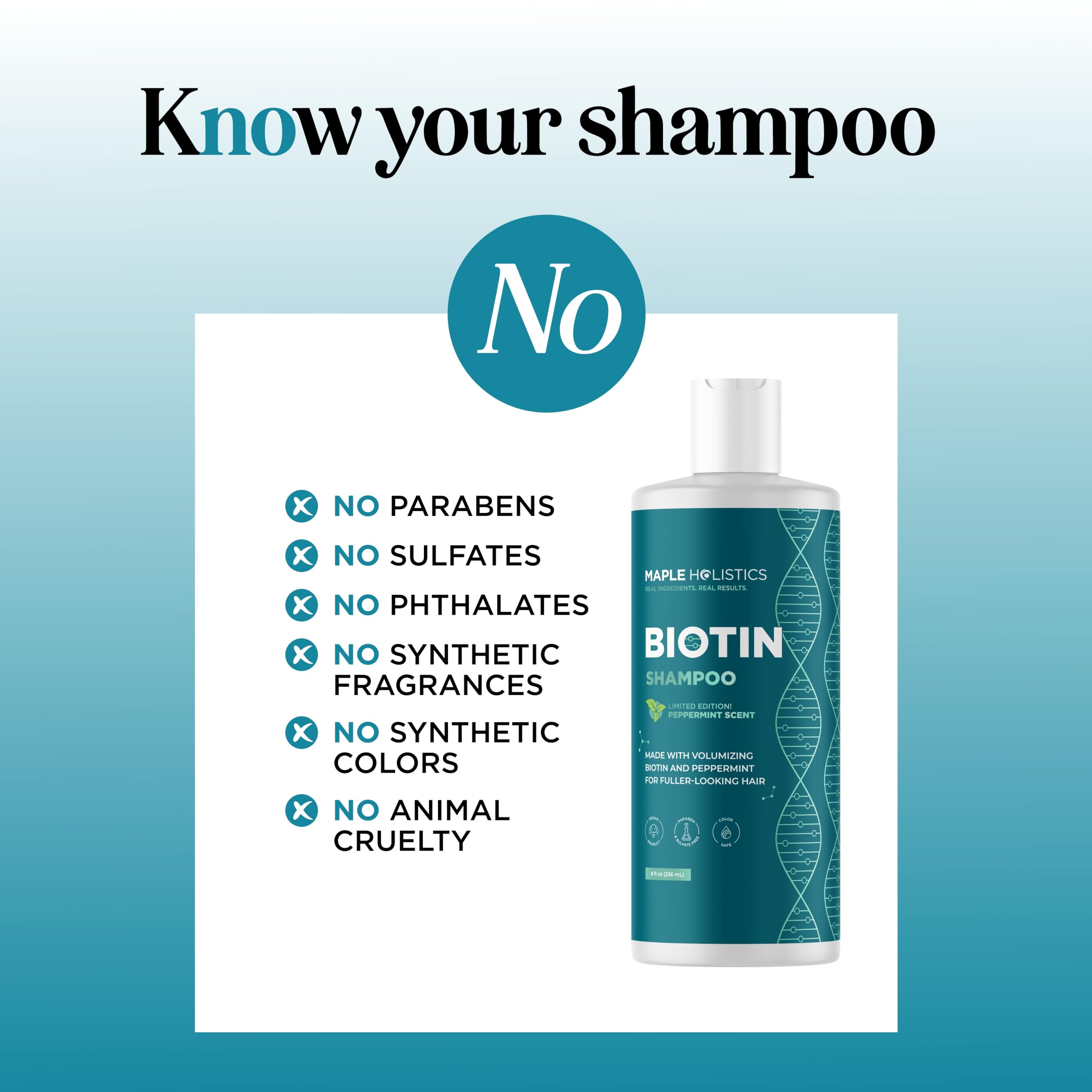 Maple Holistics Biotina con aceite de coco, hidratación suave para cabello dañado.