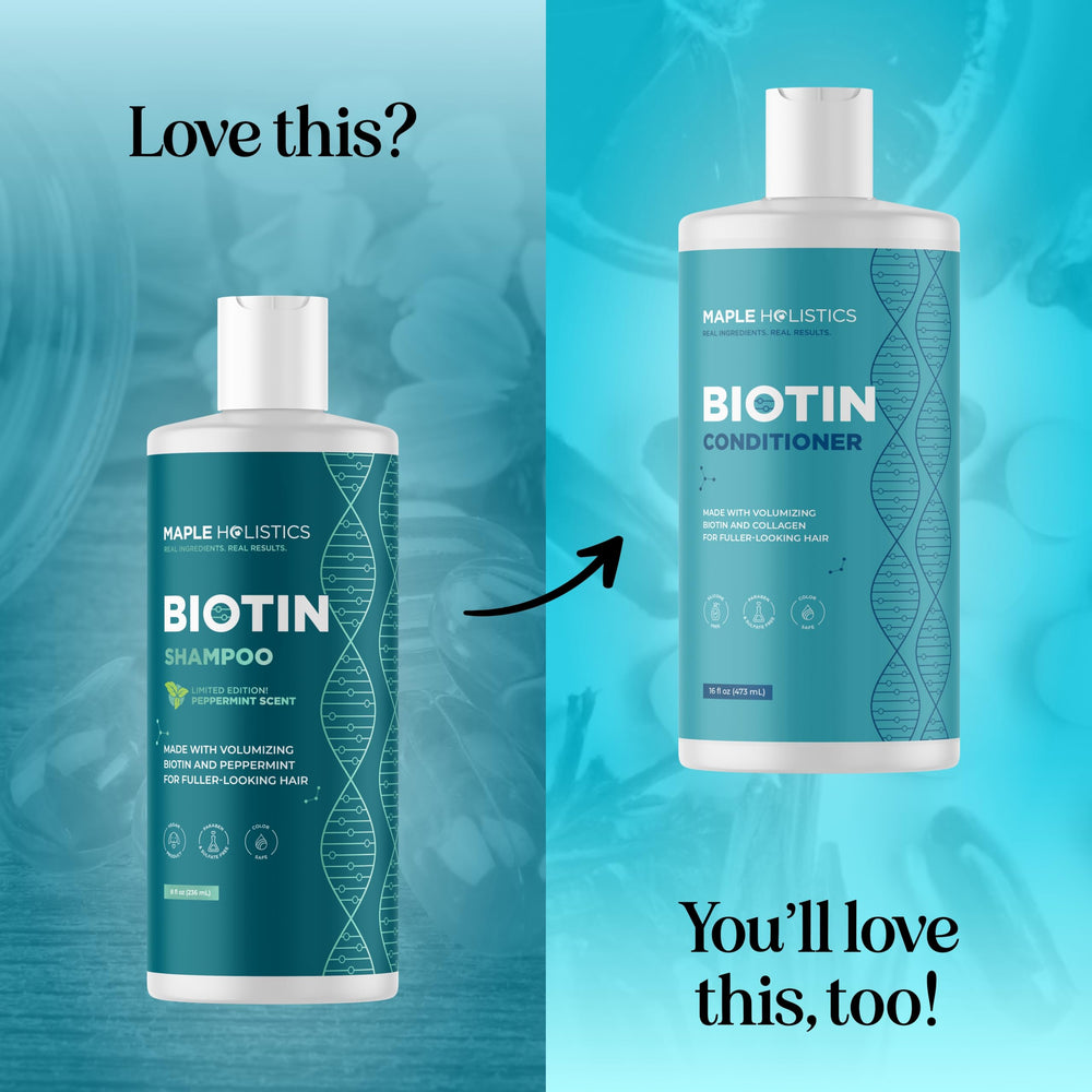 Maple Holistics Biotina aplicación diaria, cuidado práctico para cabello fino.