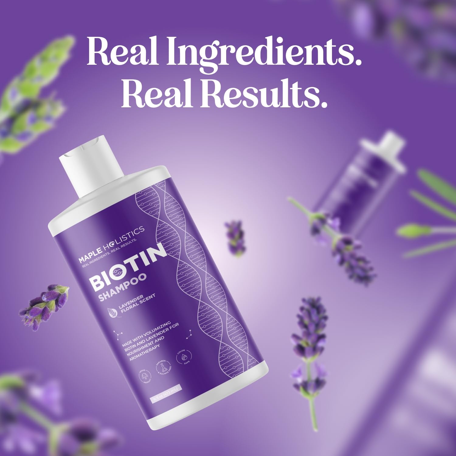 Maple Holistics product shelf display highlights vegan sulfate-free formula