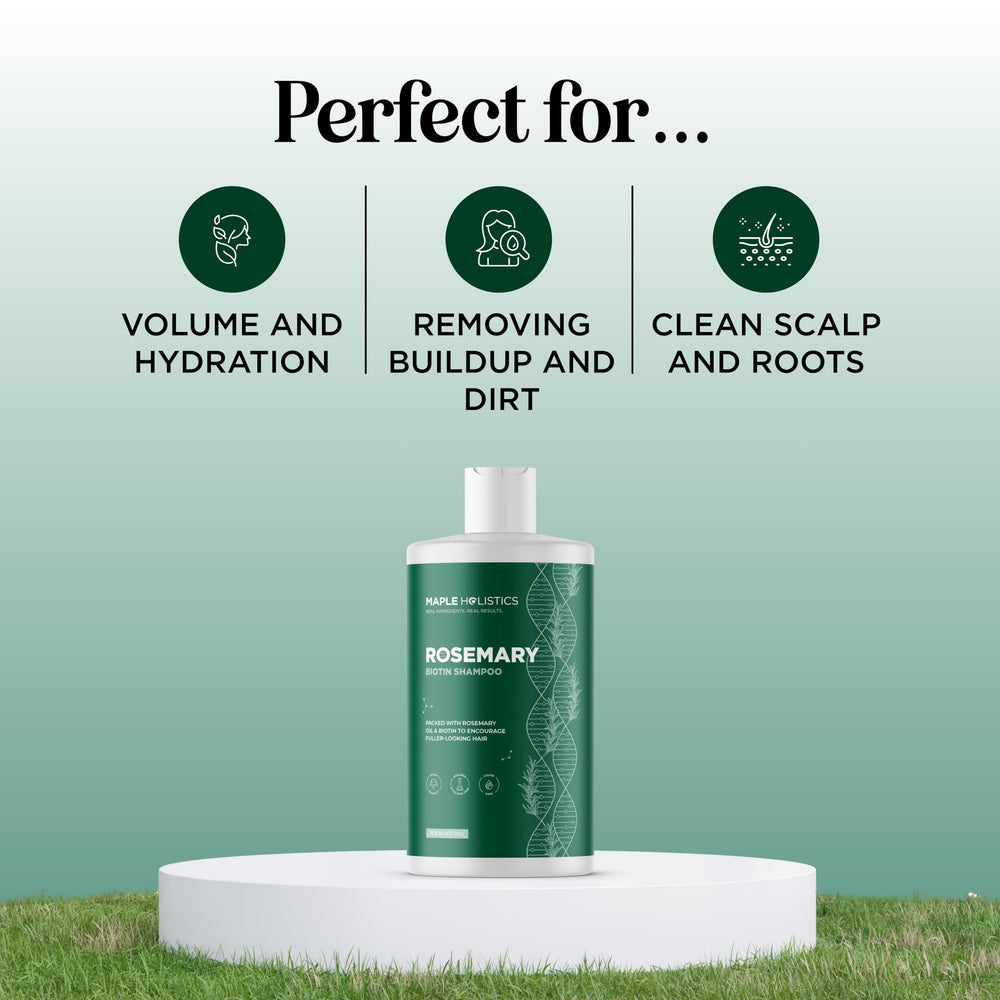 Maple Holistics tea tree oil close-up highlighting refreshing cleanse for scalp balance