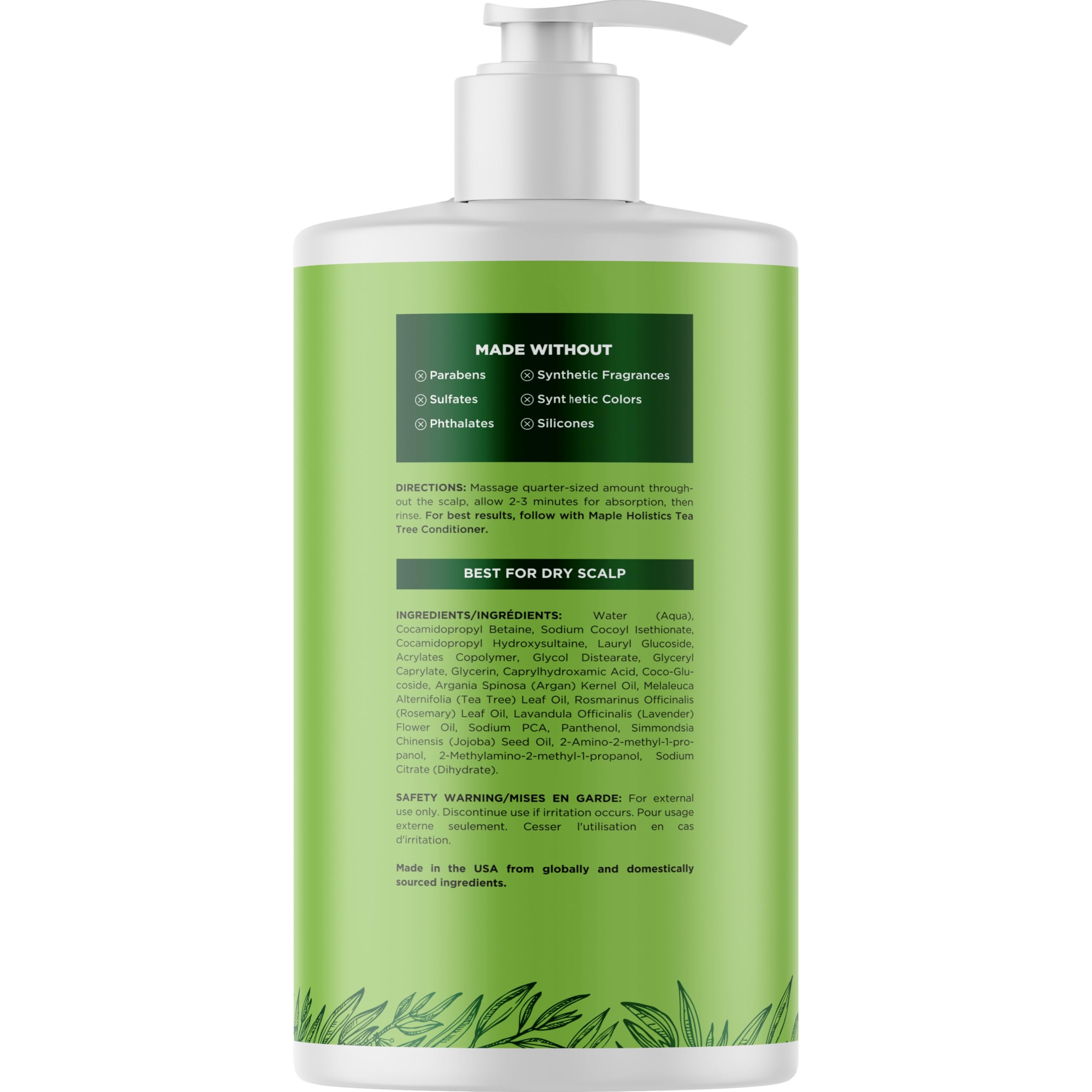 Maple Holistics Tea Tree Oil Shampoo sulfate-free label communicates gentle care