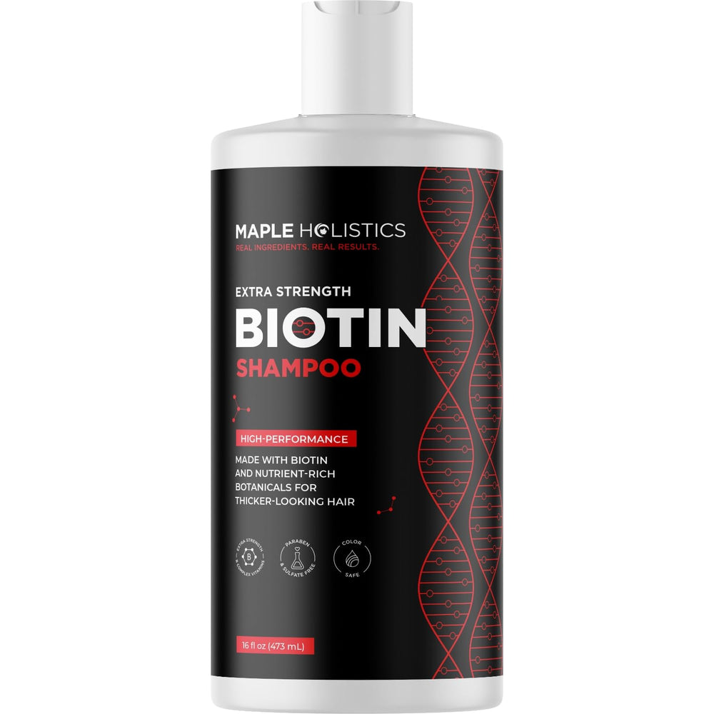 Maple Holistics Ultra Biotin Shampoo box packaging display.