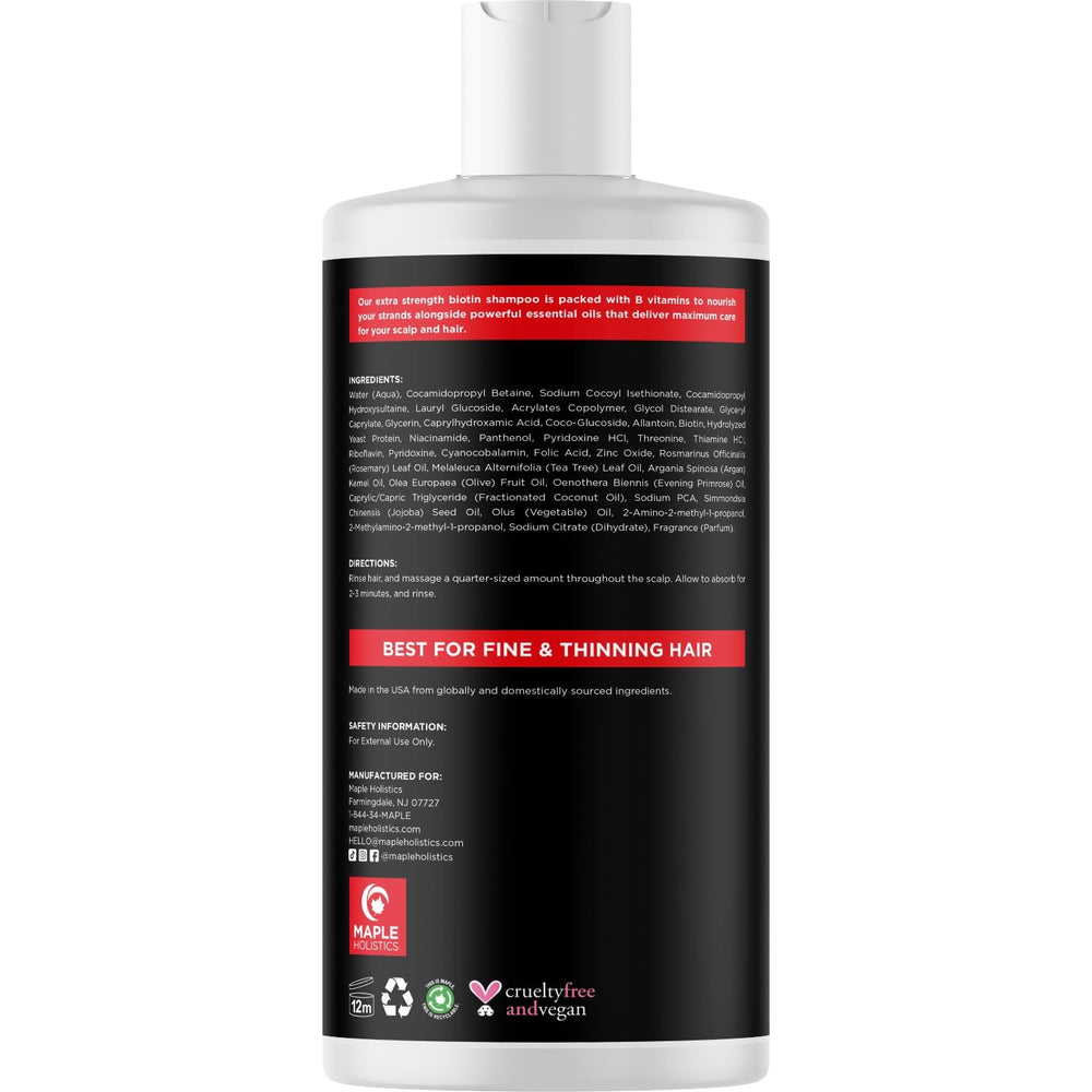 Maple Holistics Ultra Biotin Shampoo on bathroom sink ready for daily wash.