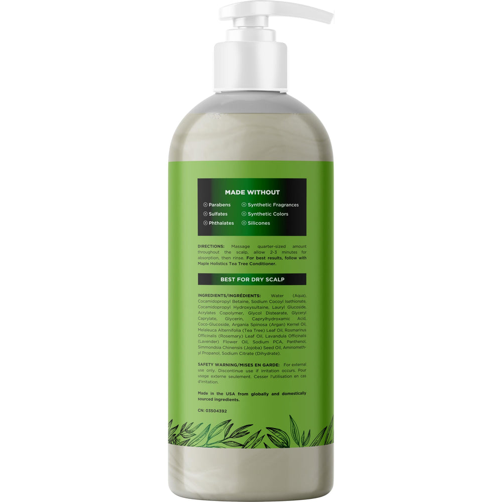 Maple Holistics vegan sulfate-free shampoo label highlighting gentle cleansing.