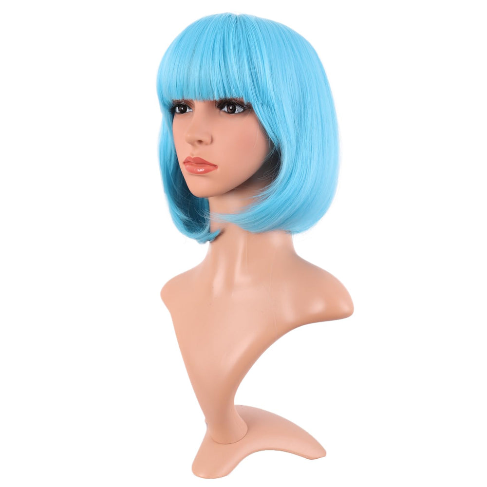 MapofBeauty 12-inch light blue wig, back view, smooth silhouette for casual wear.