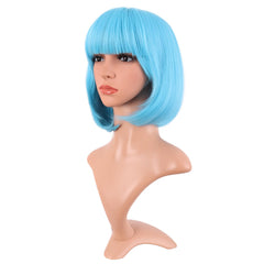 MapofBeauty 12-inch light blue wig, back view, smooth silhouette for casual wear.
