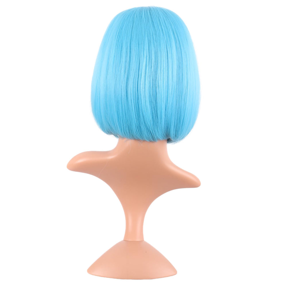 MapofBeauty light blue bob wig, hair detail, heat-stable fiber for styling.