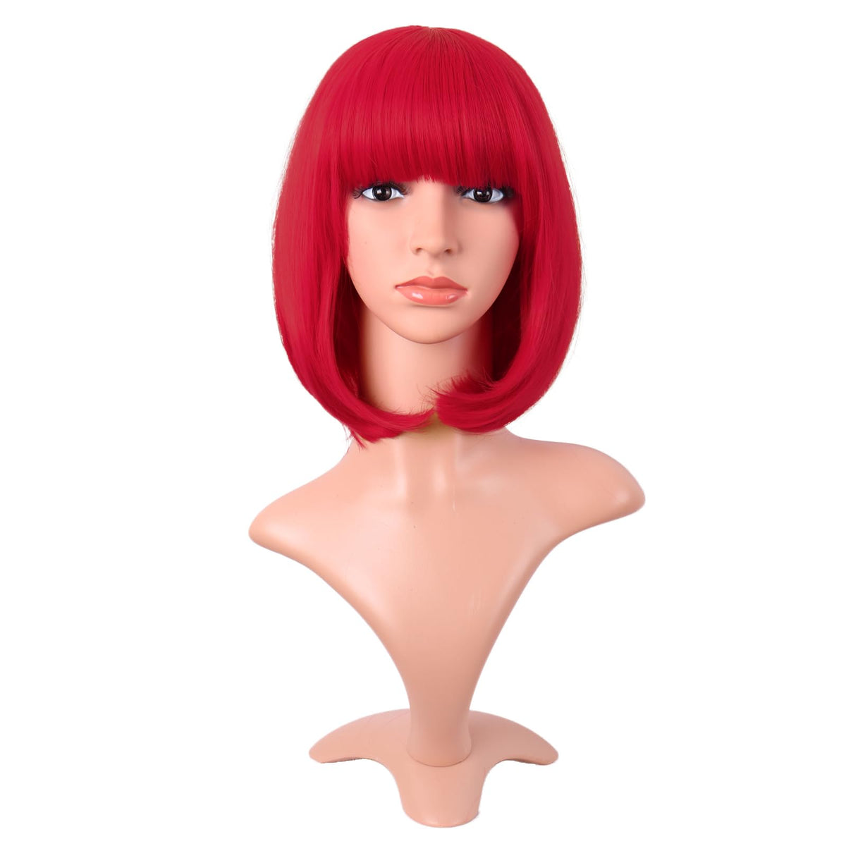 MapofBeauty bright red 12 inch bob wig front view for bold daily styling