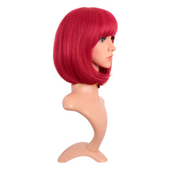MapofBeauty bright red bob wig texture closeup showing glossy synthetic fibers