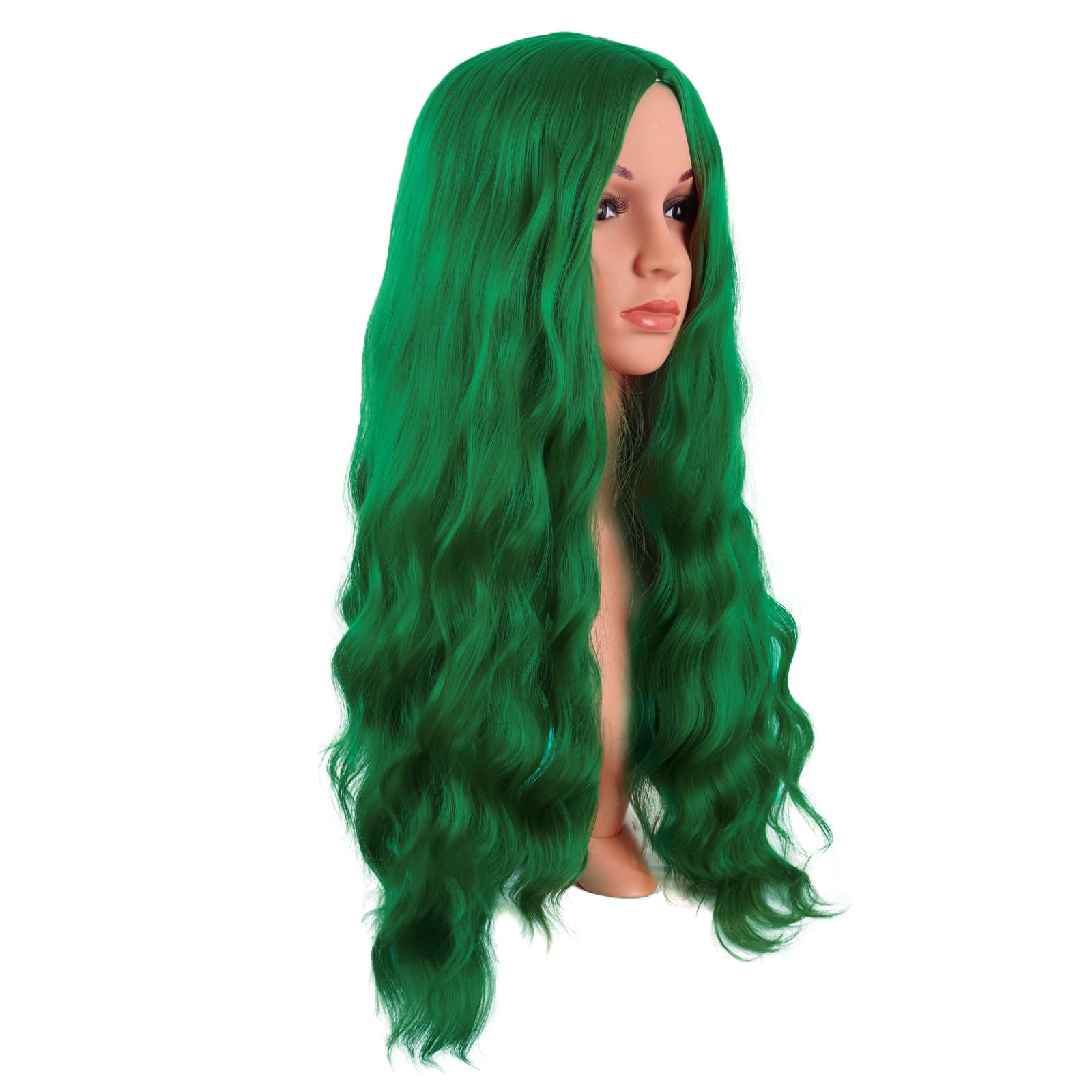 MapofBeauty grass green wavy middle-part wig, long, stylish cosplay option.