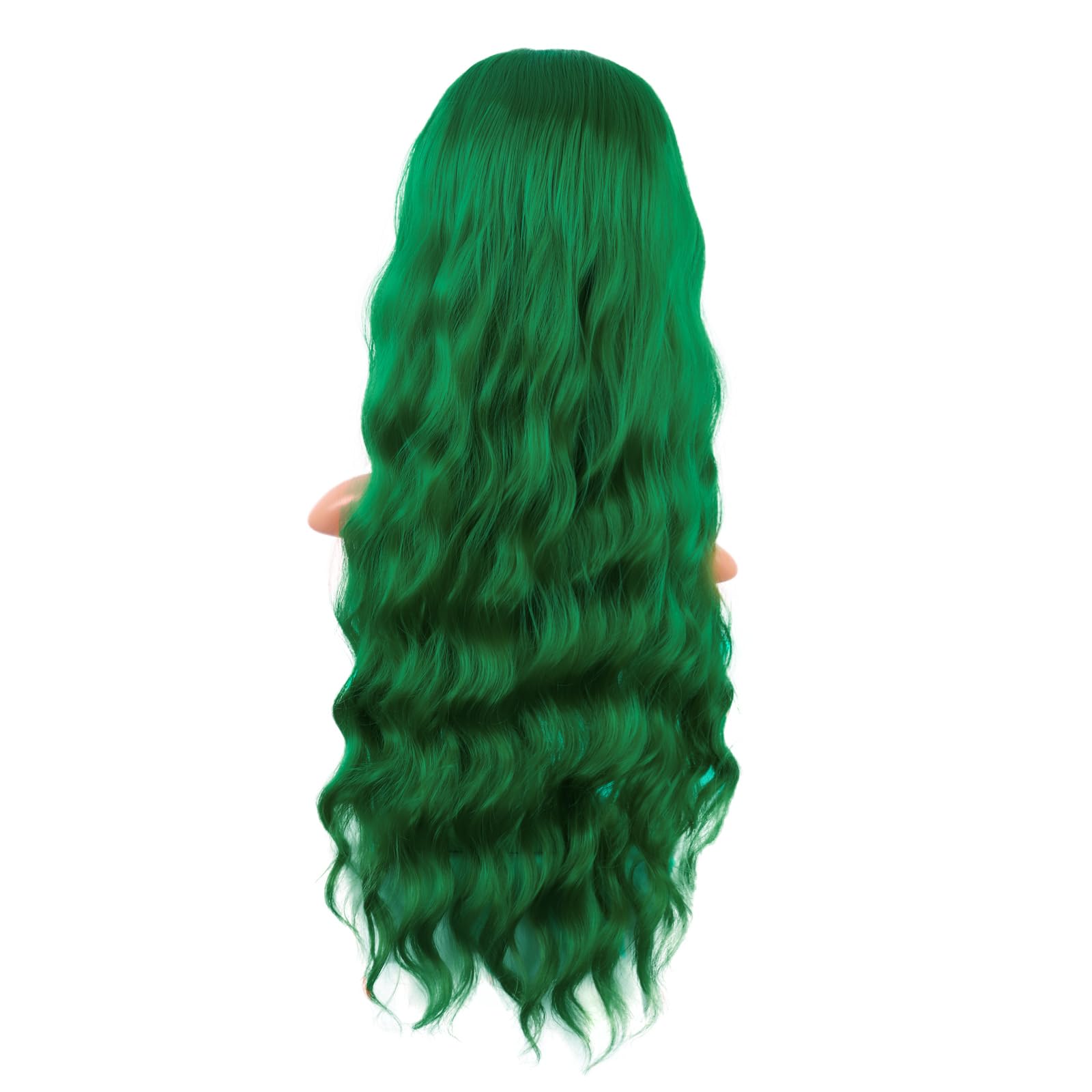 MapofBeauty grass green wig cap wearing setup demonstrates easy wear and adjustment.