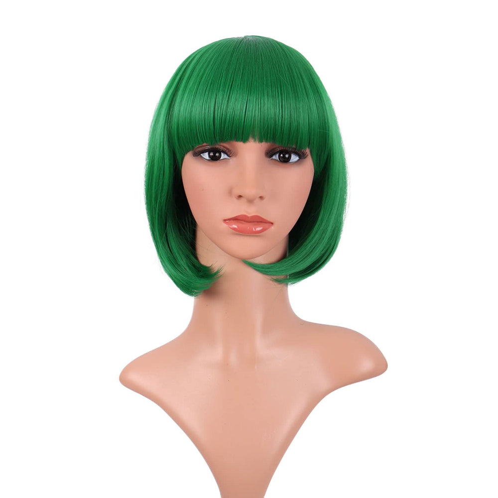 MapofBeauty green bob wig front view with stylish 12inch length