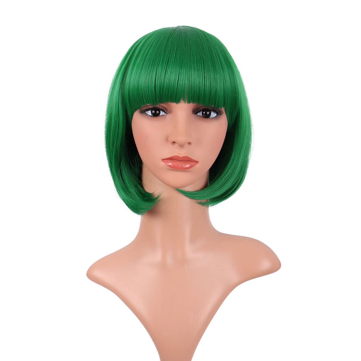 MapofBeauty green bob wig front view with stylish 12inch length