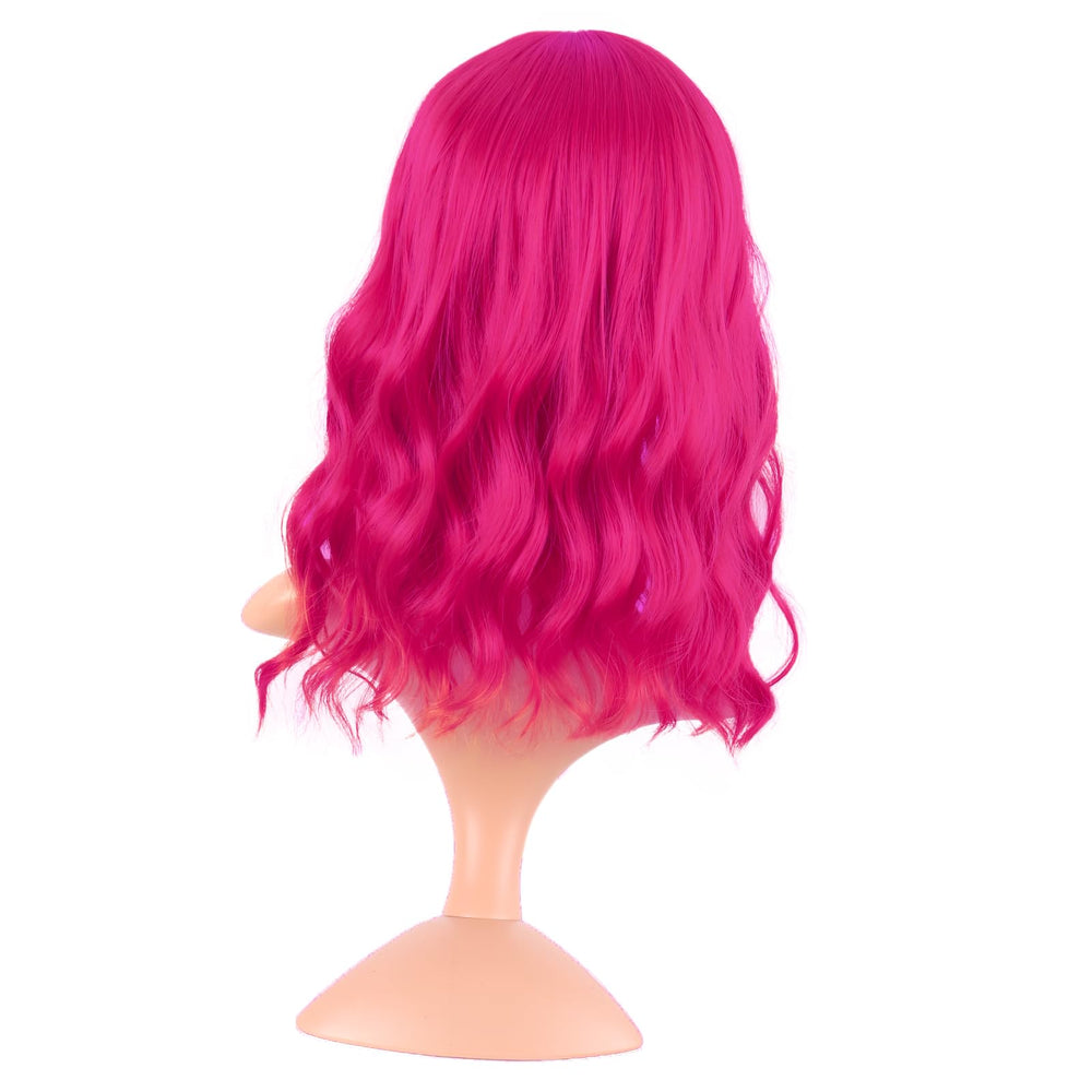 MapofBeauty hot-pink 14in short wavy bob curls closeup displays texture.