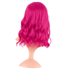 MapofBeauty hot-pink 14in short wavy bob curls closeup displays texture.