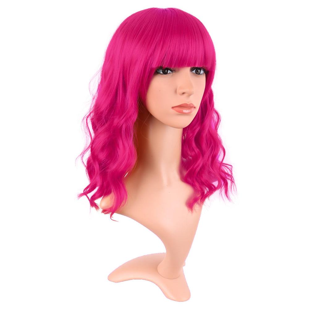 MapofBeauty hot-pink 14in short wavy bob side view highlights movement.