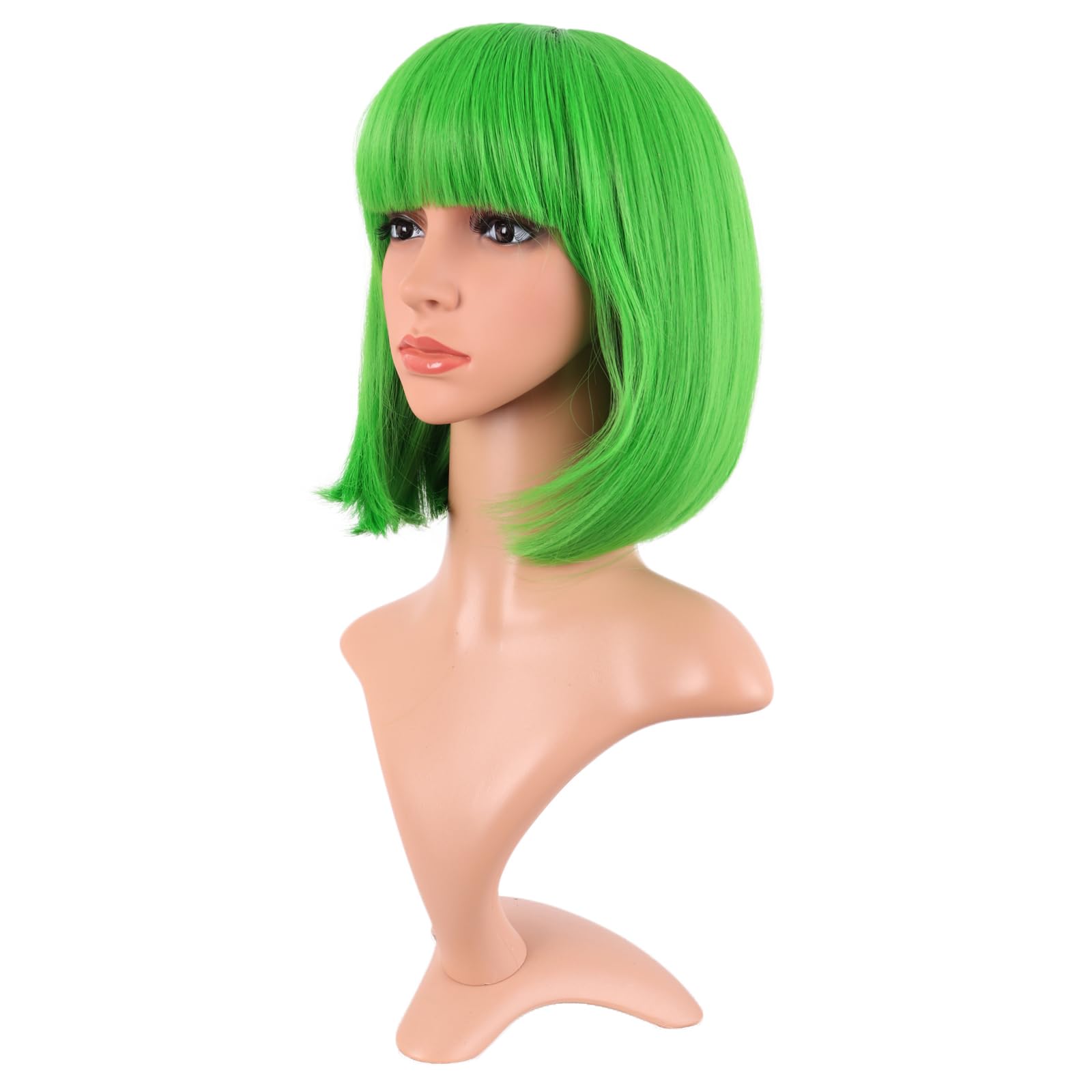 MapofBeauty neon green bob wig back view reveals clean silhouette and volume.