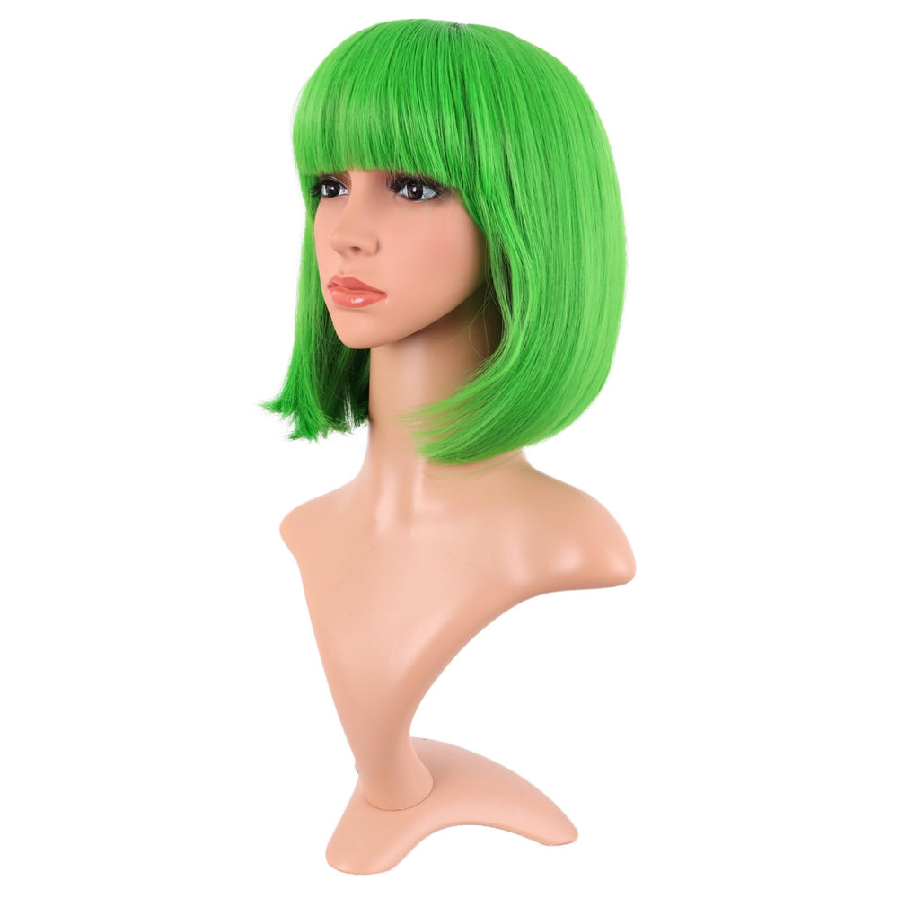 MapofBeauty neon green bob wig back view reveals clean silhouette and volume.
