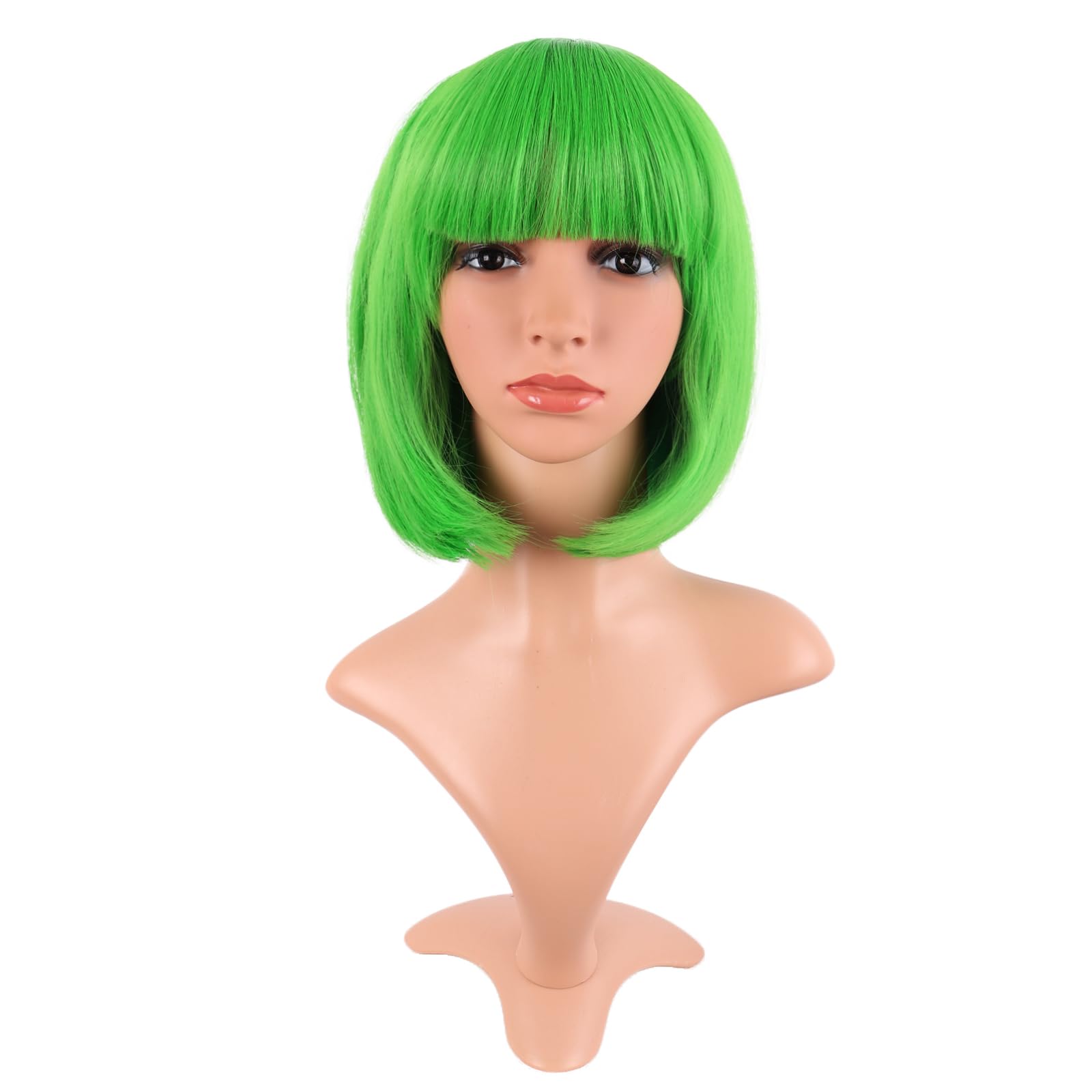 MapofBeauty neon green bob wig front view shows vivid straight style for cosplay.
