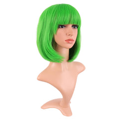 MapofBeauty neon green bob wig side view highlights sleek layers and shine.