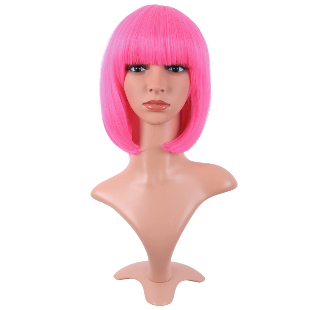 MapofBeauty neon pink bob wig front view for bold daily style