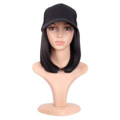 MapofBeauty short straight resistant wig shown with baseball hat style for easy daily wear.