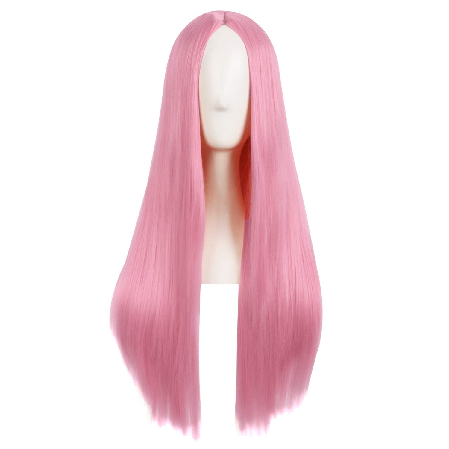 MapofBeauty 28in front-view wig in light hot pink offers bold daily style.
