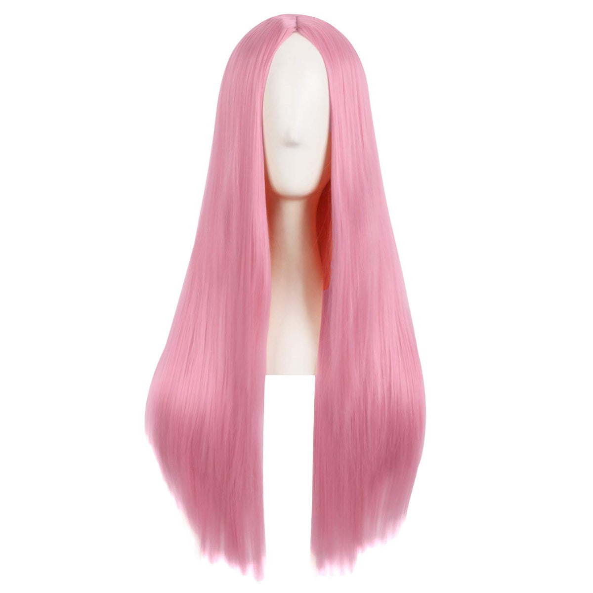 MapofBeauty 28in front-view wig in light hot pink offers bold daily style.