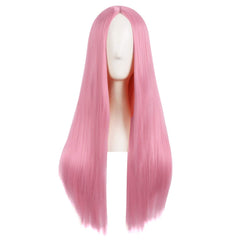 MapofBeauty 28in front-view wig in light hot pink offers bold daily style.