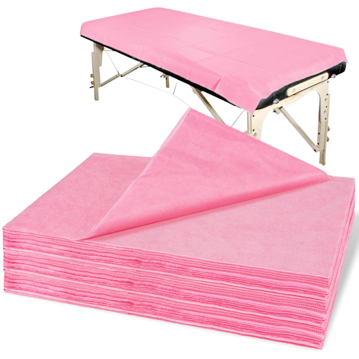 MAQIHAN pink disposable massage table sheets folded in a travel pack for easy portability