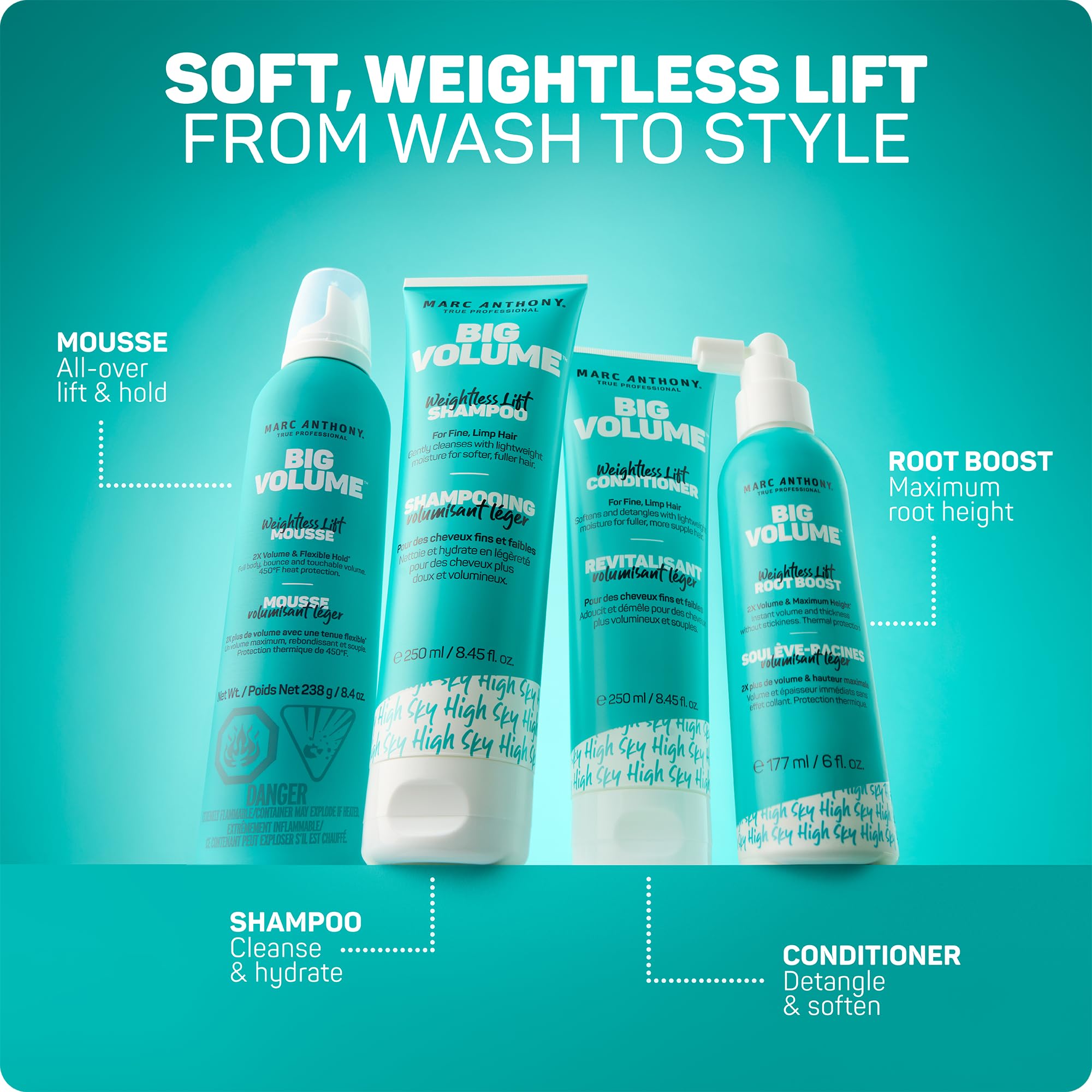Marc Anthony Big Volume Conditioner close-up shows smooth, frizz-free shine