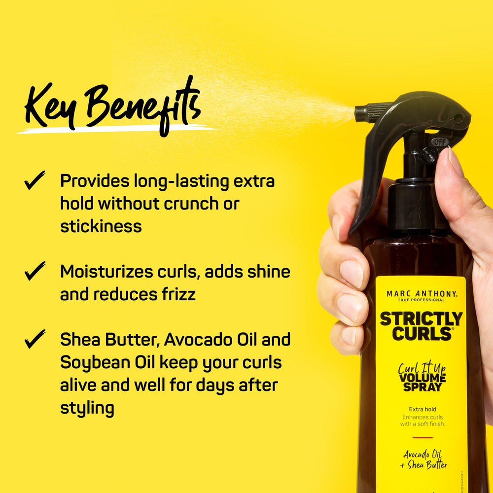 Curls air-drying with Curl It Up Volume Spray for frizz control and bounce