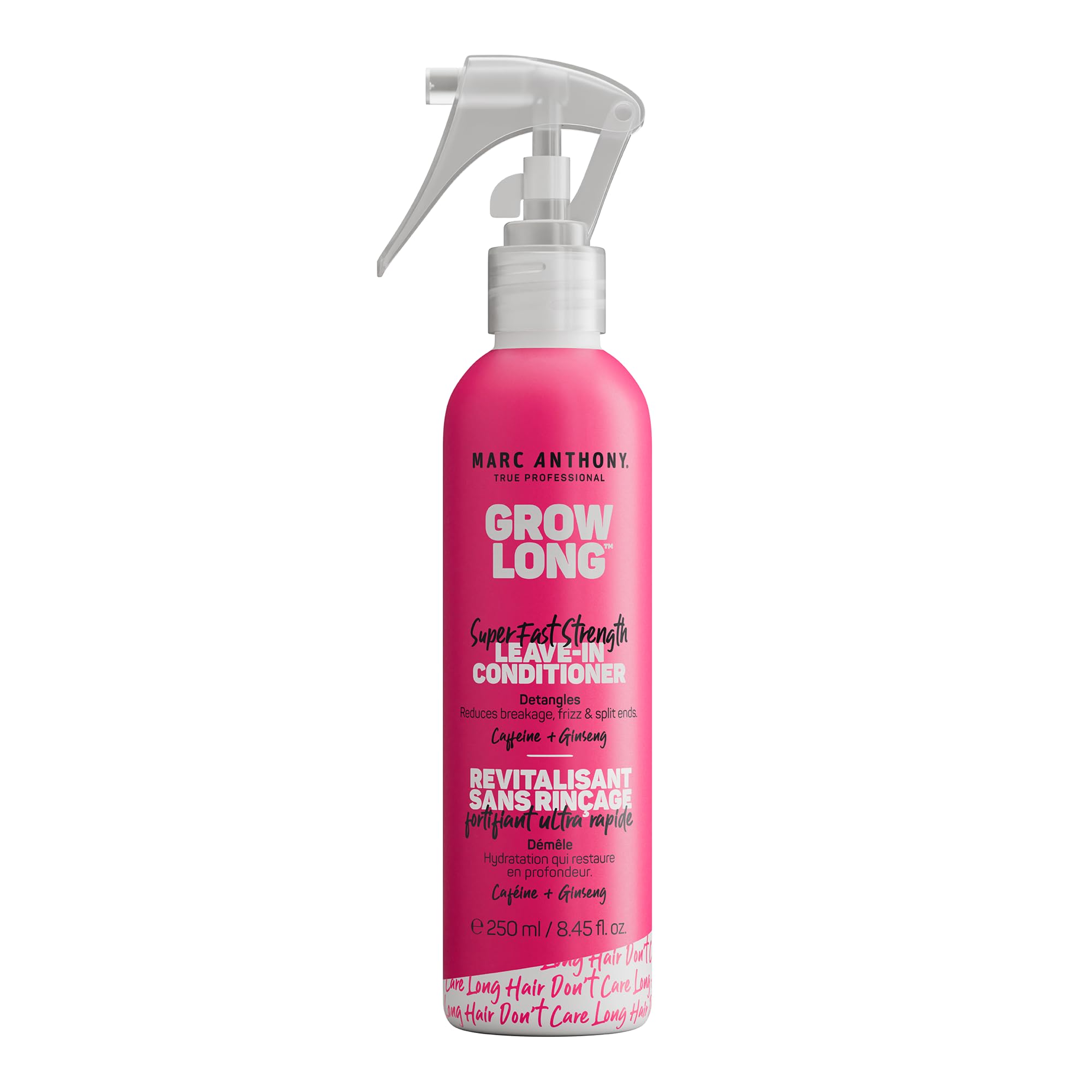 Marc Anthony Grow Long bottle pour demonstrates easy detangling.