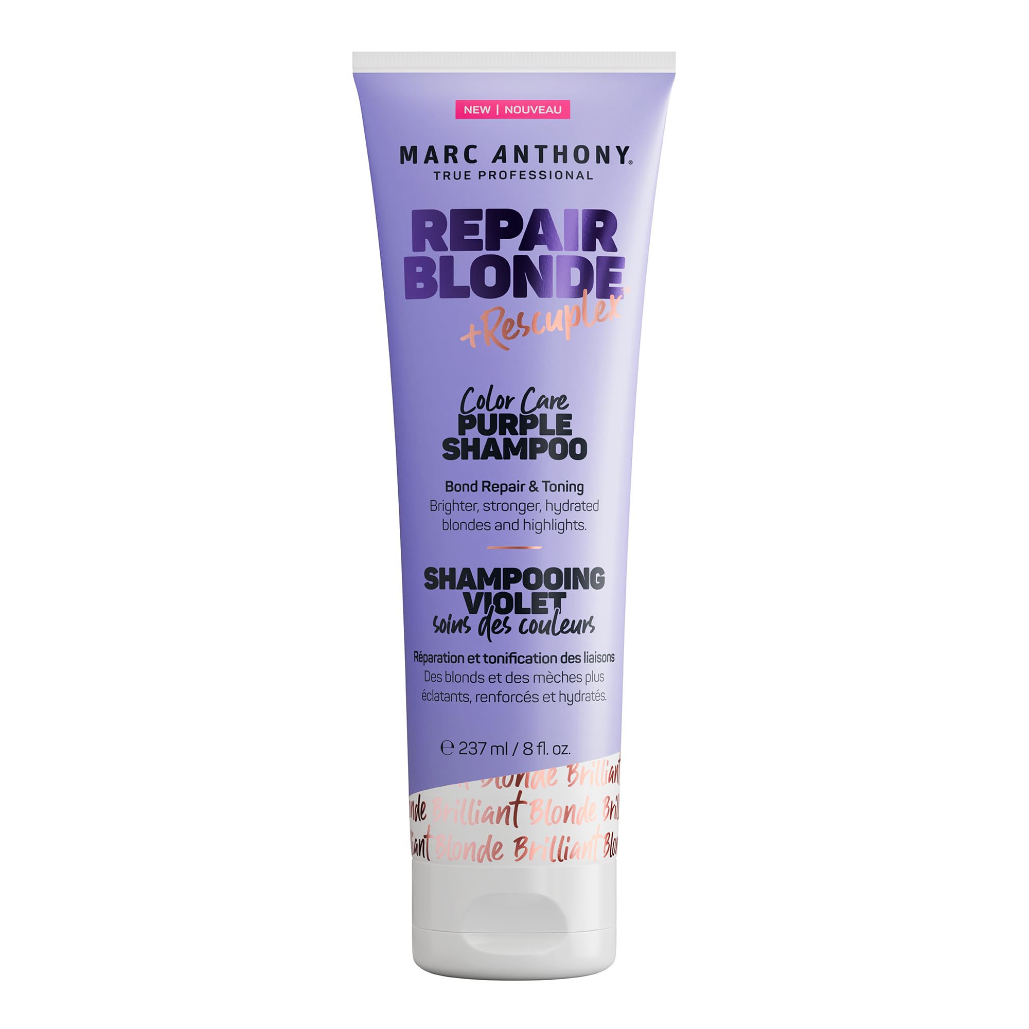 Marc Anthony Repair Blonde Shampoo bottle showing violet color for toning