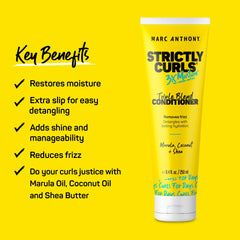 Marc Anthony Strictly Curls aplicación tras lavado aporta desenredo suave y brillo.