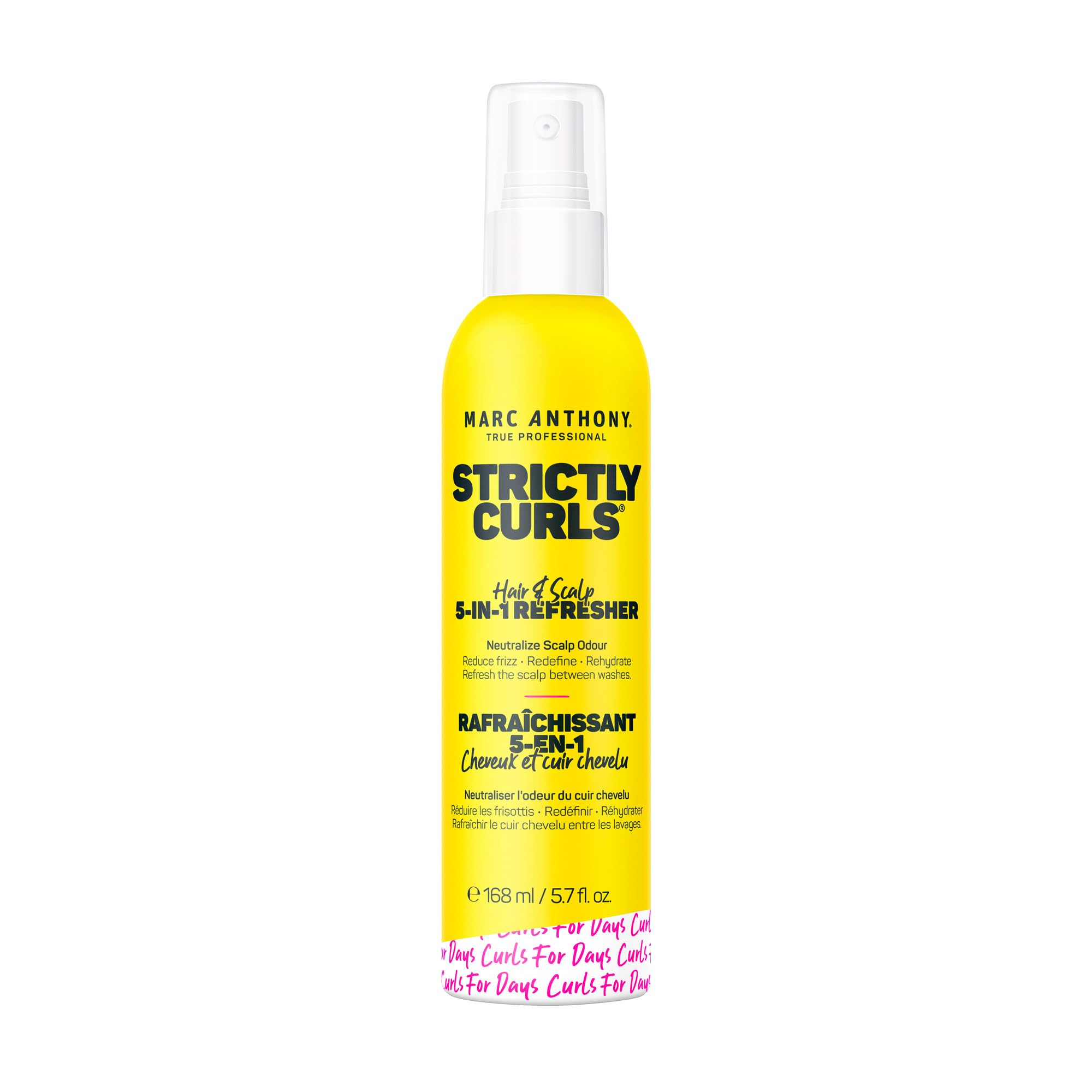Marc Anthony Strictly Curls atomizador en botella para rizos frescos y definidos.