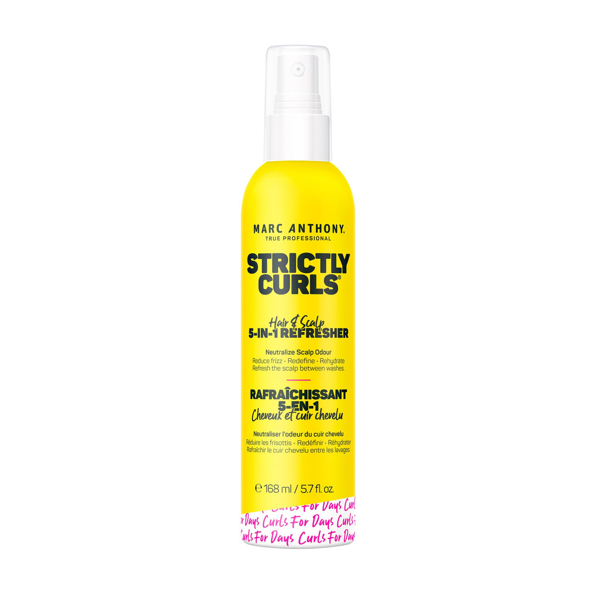 Marc Anthony Strictly Curls atomizador en botella para rizos frescos y definidos.