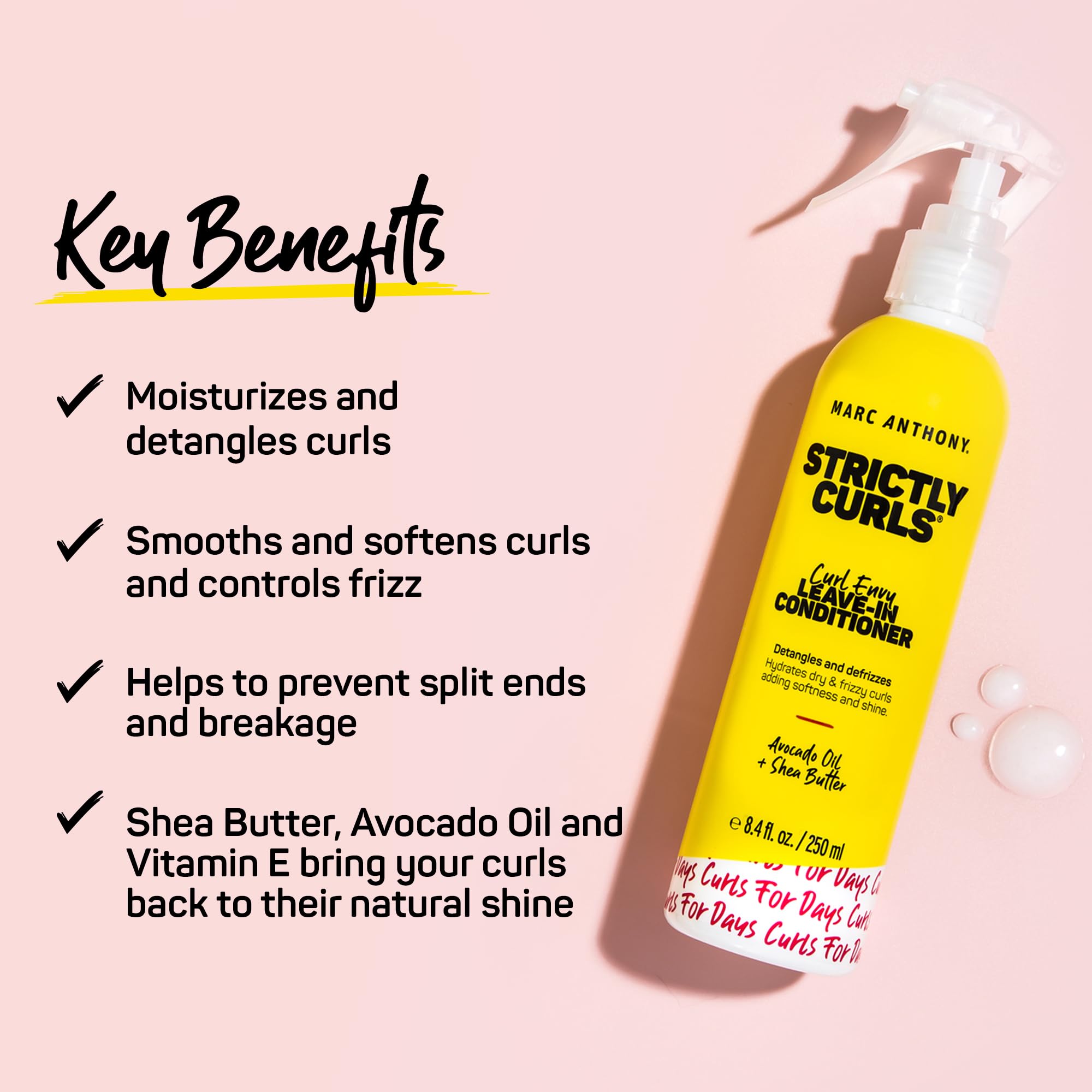 Marc Anthony Leave-In ingredients with shea butter and avocado oil for moisture.