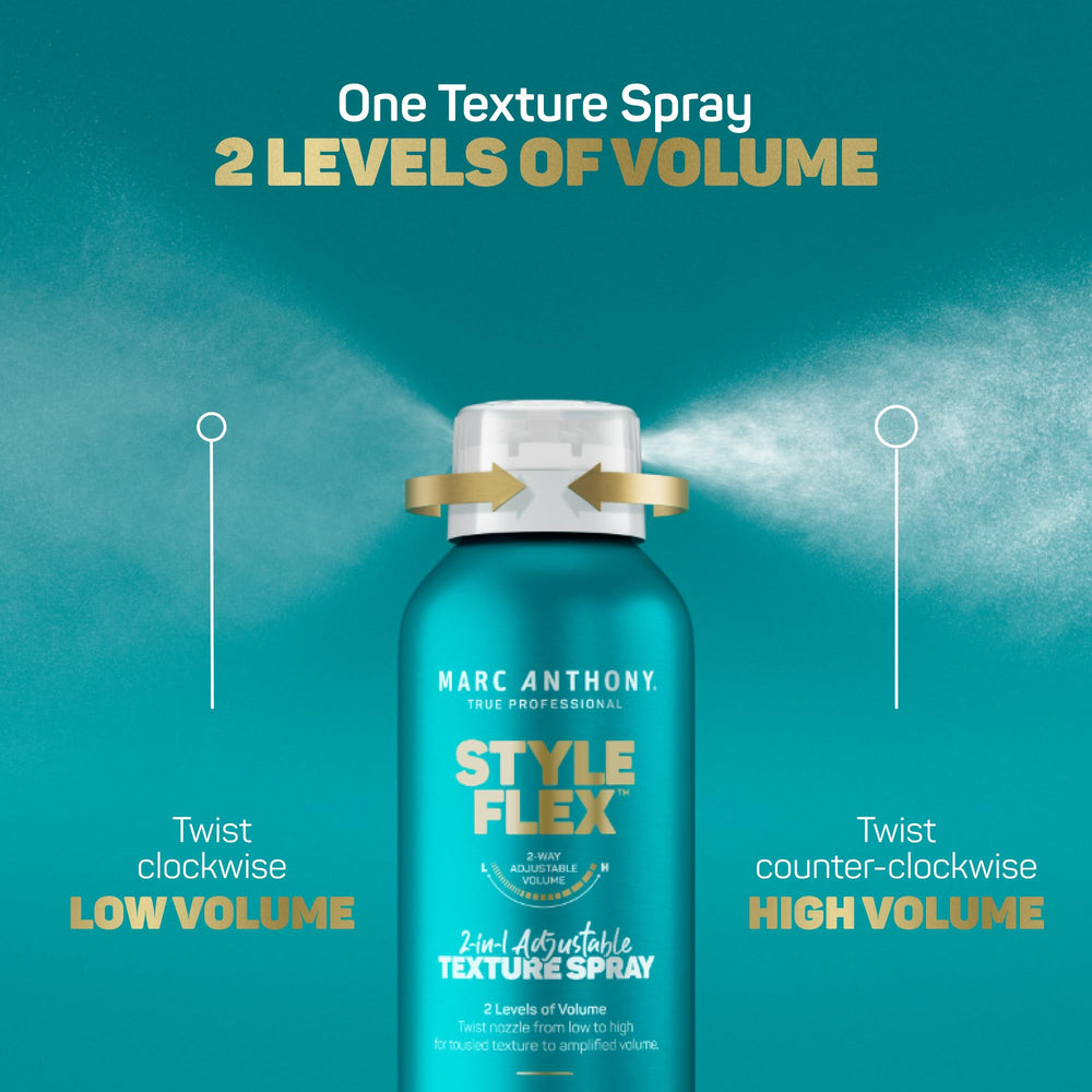 Marc Anthony Texture Spray aplicación en cabello seco para textura duradera.