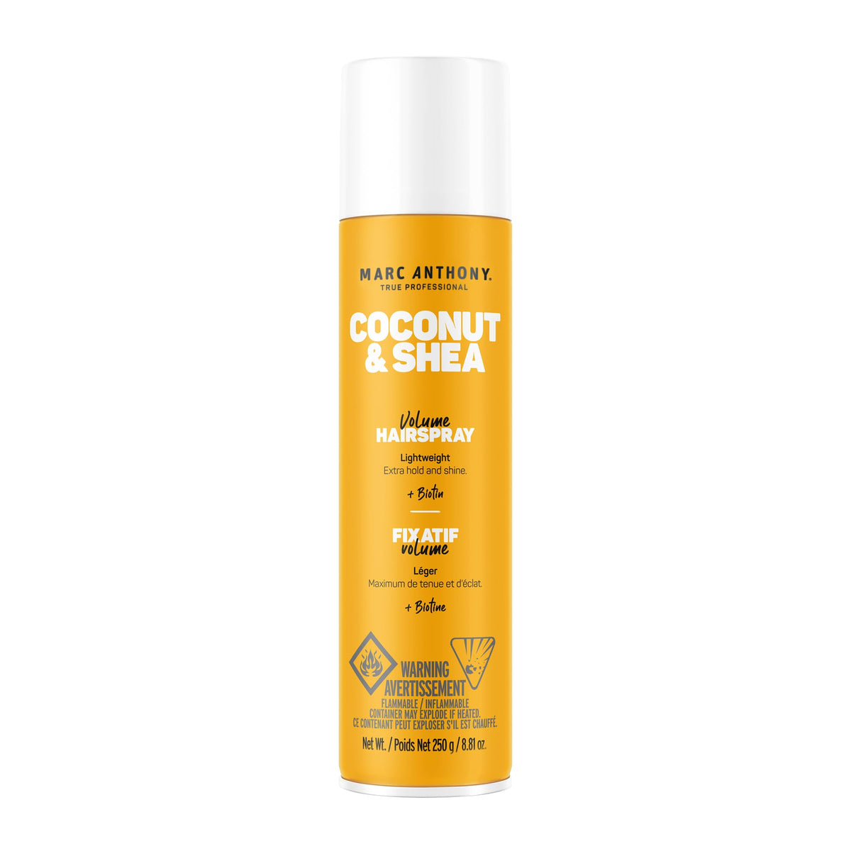 Marc Anthony laca para cabello, volumen, botella que levanta y mantiene el movimiento.