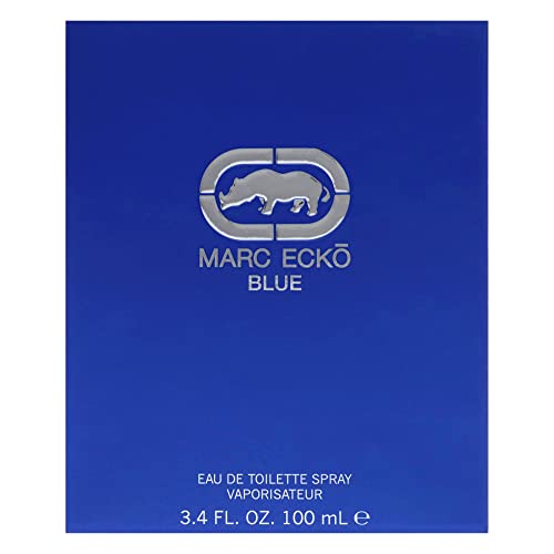Marc Ecko Blue bottle side view, easy to grip for on-the-go freshness
