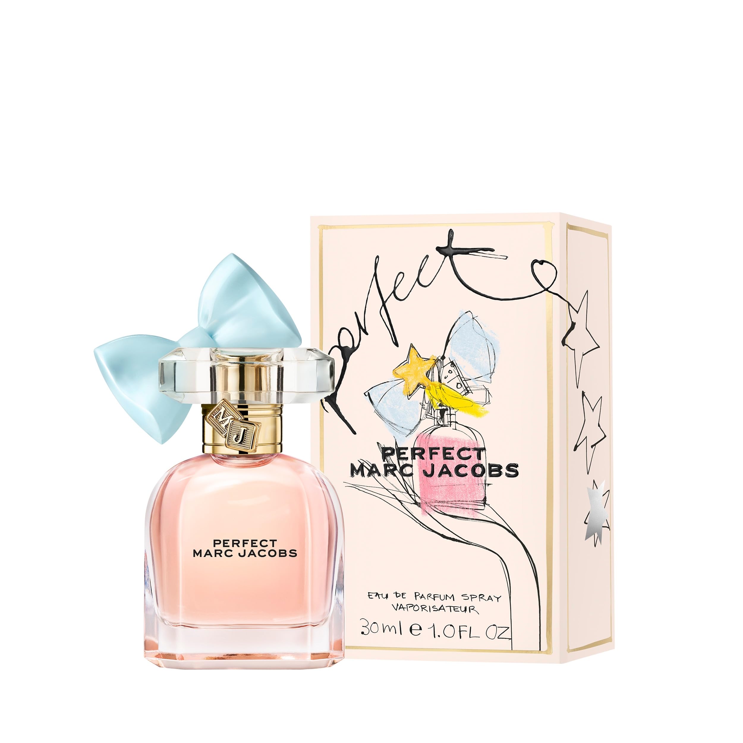 Marc Jacobs Perfect base notes cedarwood and cashmeran for a warm finish.