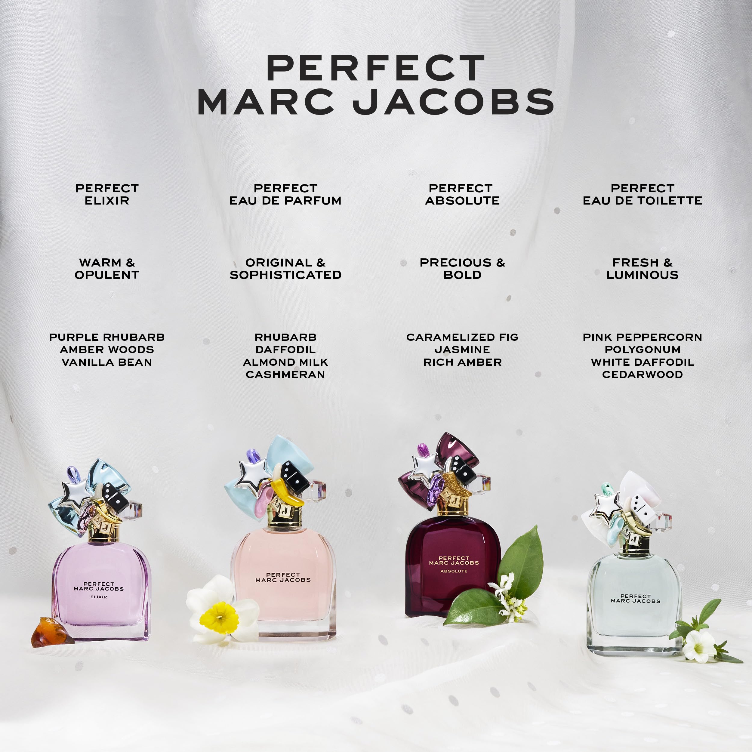 Marc Jacobs Perfect heart note almond milk close-up for creamy middle.