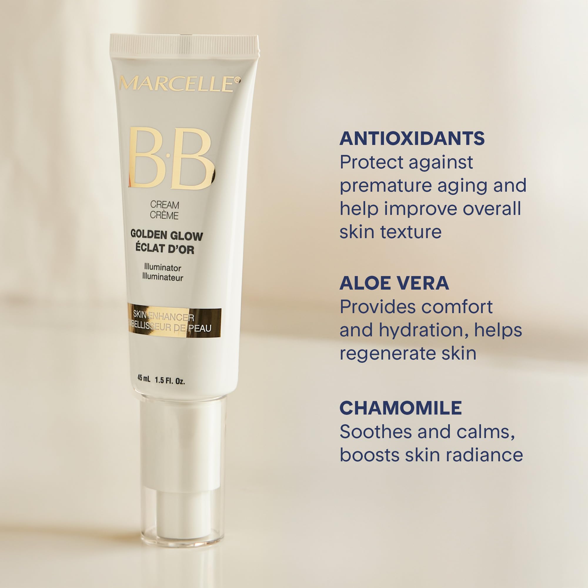 Marcelle BB Cream Golden Glow provides lightweight hydration and comfortable wear.