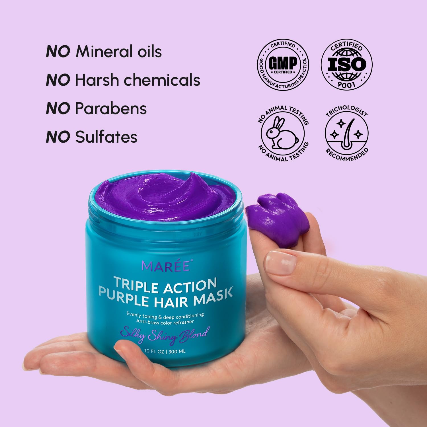 MAREE color-treated hair tone neutralizer maintains even color.